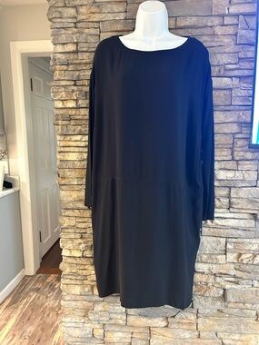 Eileen Fisher Black Dress Long Sleeves Size XS